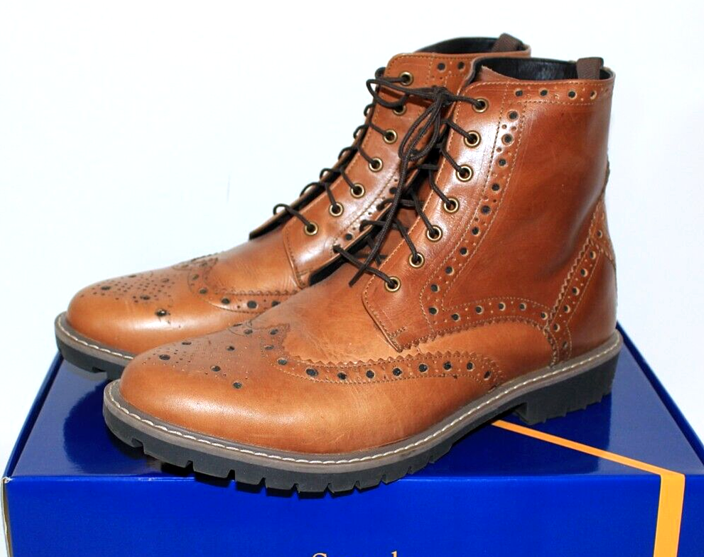 Samuel Windsor Handmade Tan Leather Brogue Boots, 8