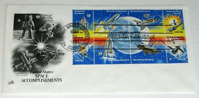 SPACE ACCOMPLISHMENTS 1981 8-STAMP BLOCK FIRST DAY COVER SHUTTLE APOLLO PROBES