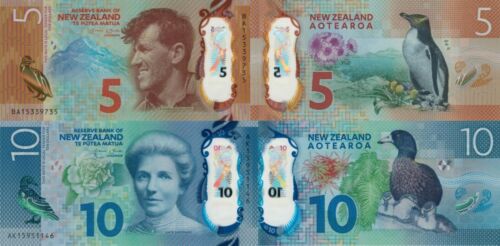 New Zealand 2 PCS Set: 5 & 10 Dollars (ND/2015), p-191, p-192 Polymer UNC
