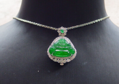 Certified Icy Green Silver 925 100% A JADE Jadeite pendant Buddha God 佛公 616519
