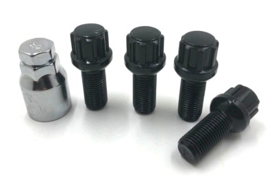 BLACK ALLOY WHEEL LOCKING BOLTS FOR VW GOLF (M14x1.5) RADIUS SECURITY NUTS [91]