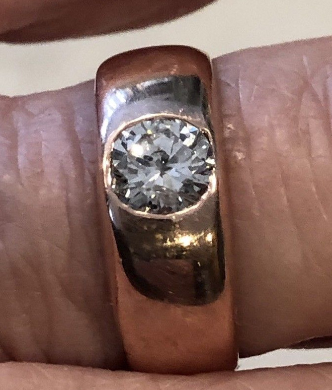 Antique 14K Rose Gold .80 Ct. Diamond Bezel Men's or Lady's Ring - Size 8