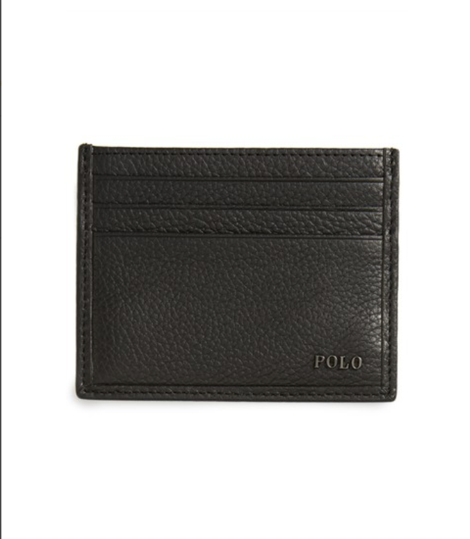 Polo Ralph Lauren Leather Card Case Black  Metal Logo GIFT BOX NIB
