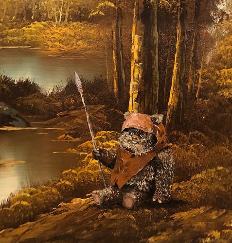 Wicket Ewok Endor  star wars upcycled thrift store painting art print poster