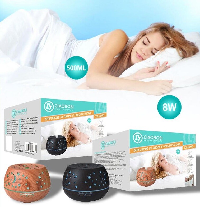 Diffusore Aromi Umidificatore Ultrasuoni 500ml 8W Aromaterapia Tx-8360 linq
