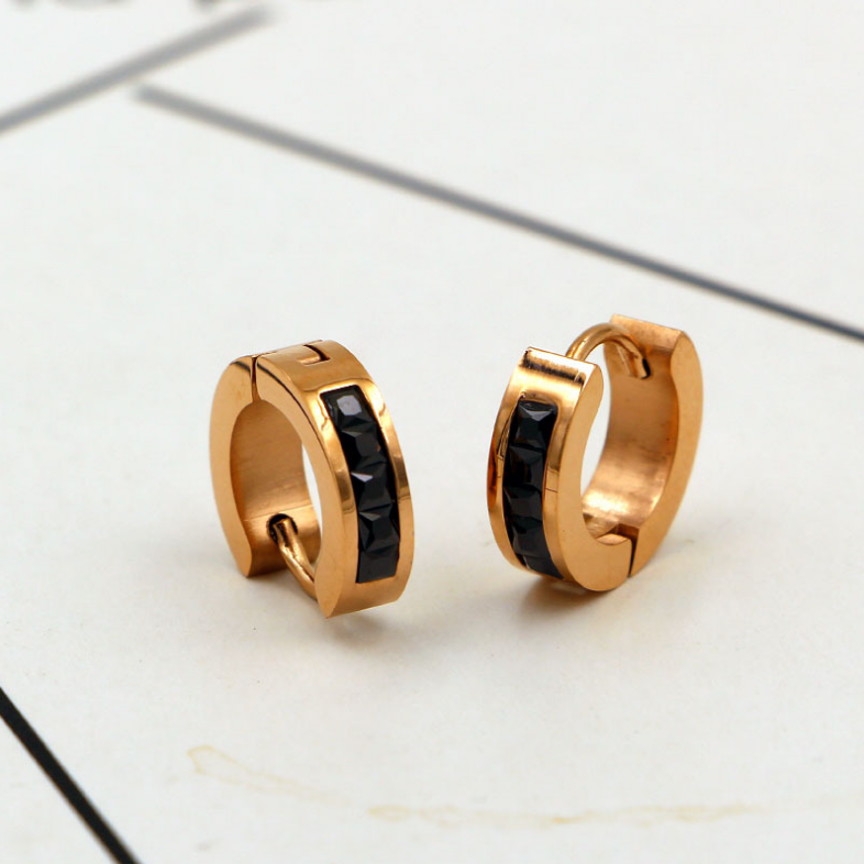 Men Women Stainless Steel Small Hoop Huggie Earrings CZ Inlaid Piercings PE30