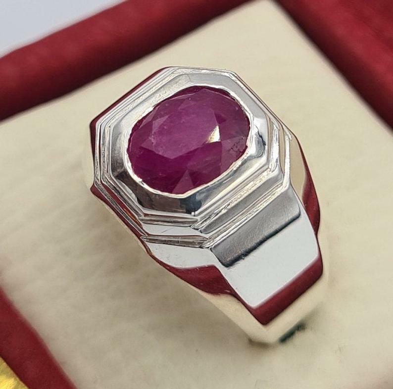 Pre-owned Handmade Mens Ruby Ring Unheated Untreated Afghanistan Rubis Jewelry Gift For Him Ruby In Pink