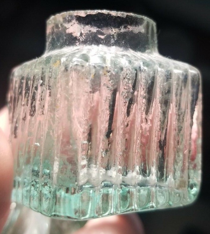 NICE PAIR OF SMALL SIZE AQUA GLASS INKWELLS GROUND LIP FINISH FREE SHIPPING