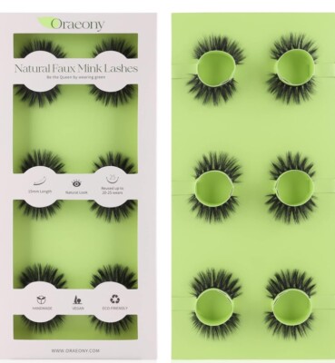 Oraeony - Natural Faux Mink Eyelashes - 6 Reusable Pairs - Black - 17 mm Long