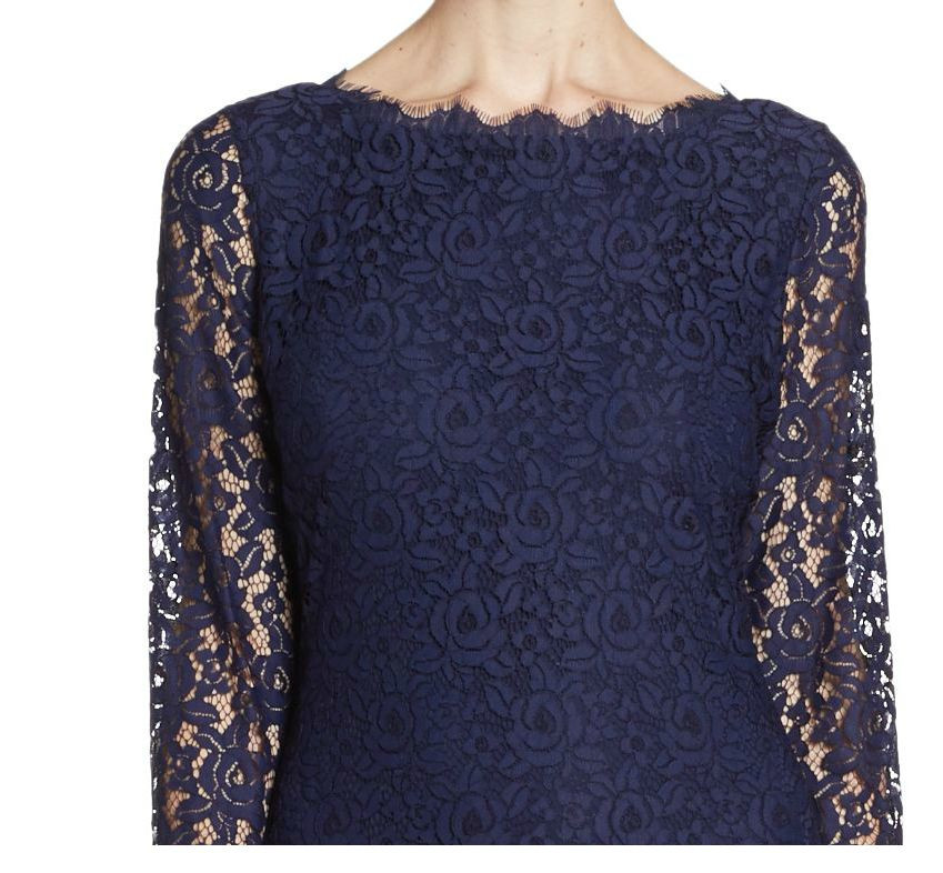 Pre-owned Diane Von Furstenberg $348-nwt  Dvf Colleen Lace Sheath Shift Dress, Navy, Size 6 In Blue