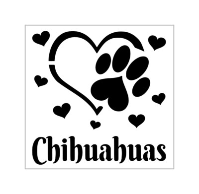 Chihuahua Stencil 4 Inch Dog Love Heart Paw Miniature Craft Design Sheet MIN38
