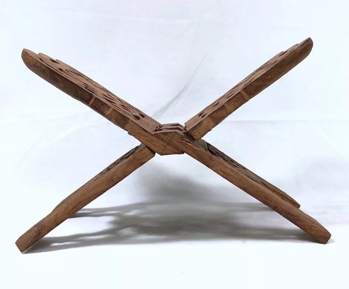 Ornate Carved Wood BOOK HOLDER Vtg Folding BIBLE Cookbook STAND INDIA Sheesham