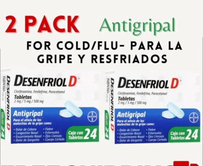 2X Desenfriol D (ANTIGRIPAL) 24 Tablets ANTI Cold Flu fever Para Resfriado Gripa