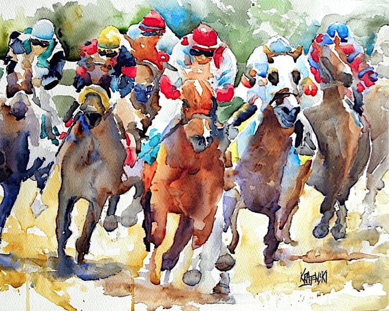 Horse Racing 11x14 signed art PRINT painting RJK   