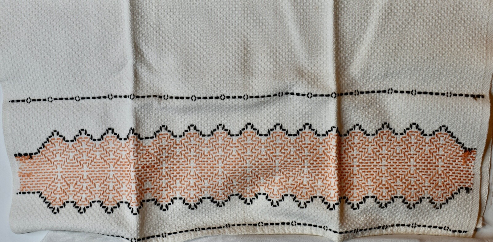 Huck Weaving Swedish Embroidery Lot 3 towels white/orange gray/multi white/blue
