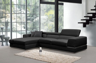 NEW SPECIAL Modern Living Room Furniture - Black Leather Sectional Sofa Set IGW5