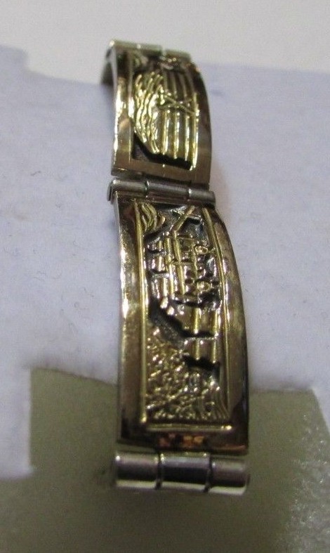 Signed T JON Navajo 14K & Sterling Silver Storyteller Link Bracelet 6