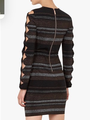 Ted Baker Simona Metallic bodycon Dress Sz-4 (L USA) bows ladder sleeve AFK a