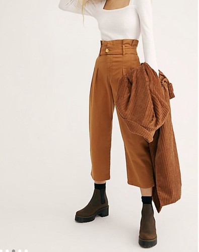

Брюки-мешки Free People Flow Away Укороченные брюки-чинос с высокой талией, Tan