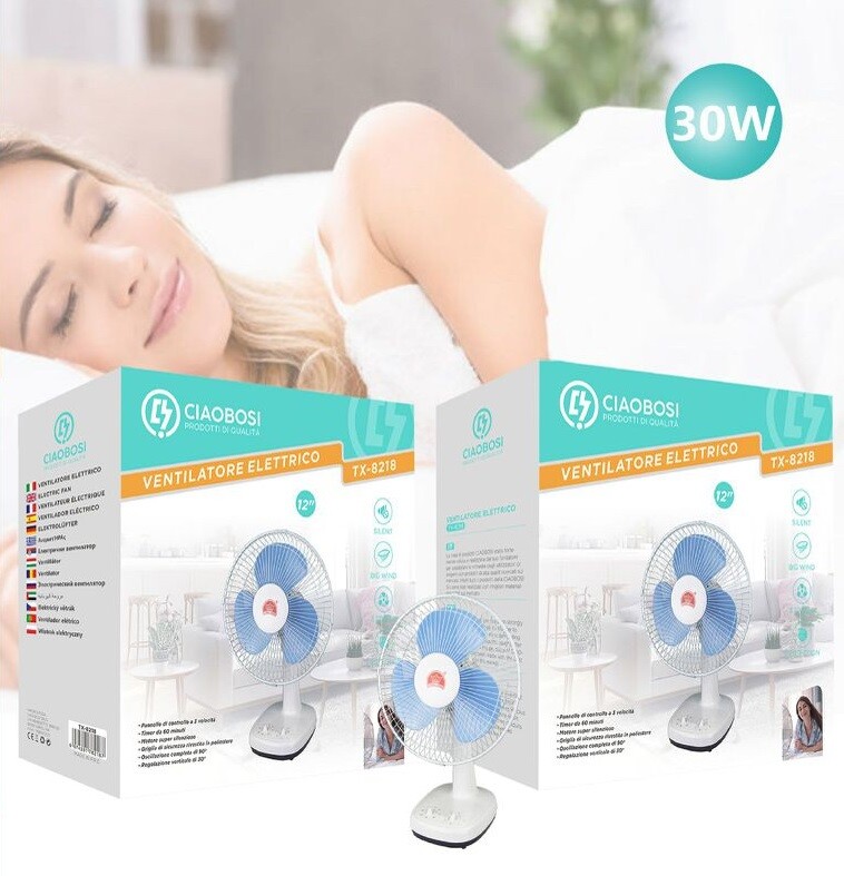 Ventilatore Elettrico Tx-8218 Silenzioso 30W Da Viaggio Ufficio Auto Casa linq