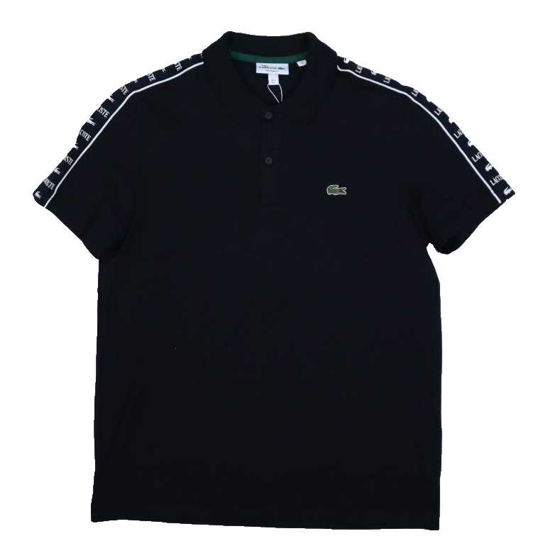 Lacoste Logo Stripe Stretch Pique Polo Shirt Black PH7398-51 Lacoste Logo Stripe Stretch Pique Polo Shirt Black PH7398-51
