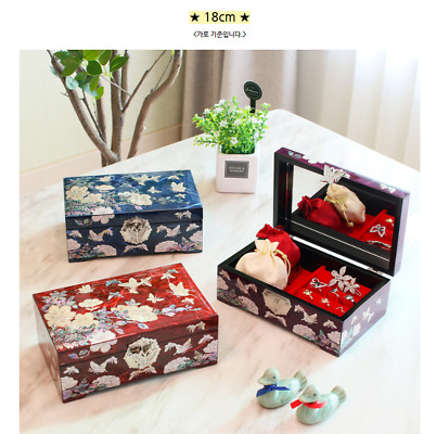 Lacquerware of Pearl Jewelry Box Asian Decoration Flower Butterfly