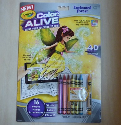 Crayola Color Alive Enchanted Forest coloring book w crayons fairies Pixie Dust