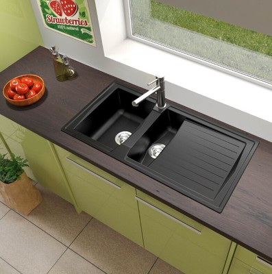 Küchenspüle Spüle Einbauspüle Granitspüle Mineralite 100 x 50 schwarz respekta