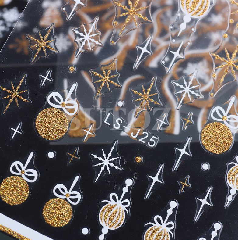 3D Christmas Gold Silver Glitter Snowflakes French Nail Art Stickers Decals NS44