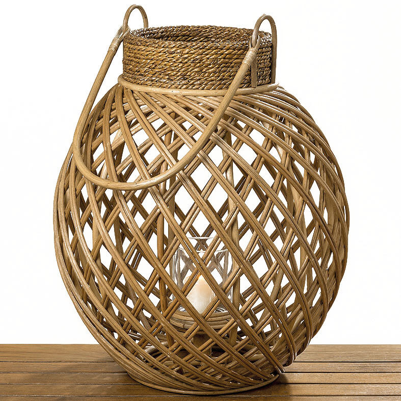 großes Windlicht Devan Rattan braun H 59 cm, B 46 cm