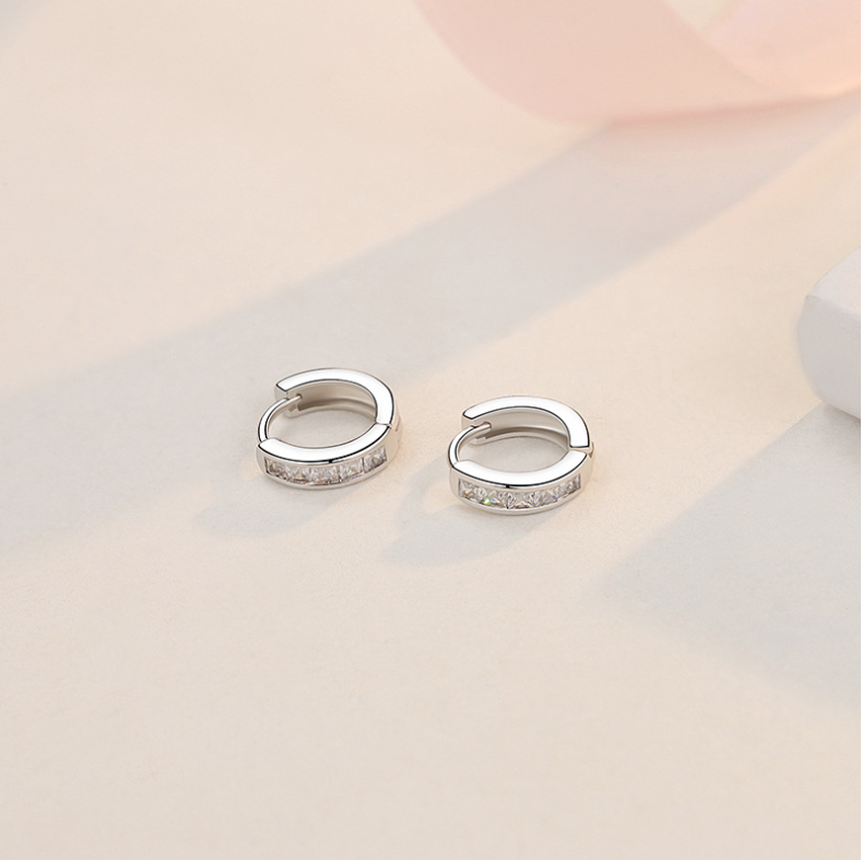 925 Sterling Silver Plated Square Cz Huggie Hoop Earrings Women Men