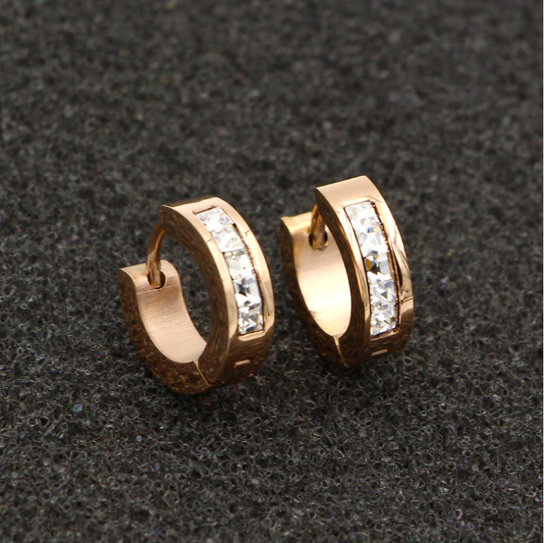 Men Women Stainless Steel Small Hoop Huggie Earrings CZ Inlaid Piercings PE30