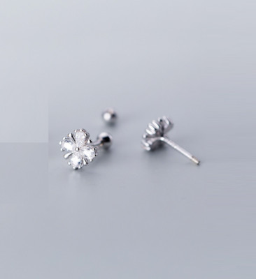 Adorable Tiny Flower Daisy Snowflake Silver/Gold Pave CZ Stud Earrings