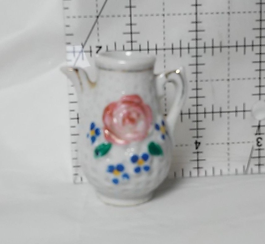 Made In Occupied Japan Small White Pitcher Shaped Figurine With Rose Design