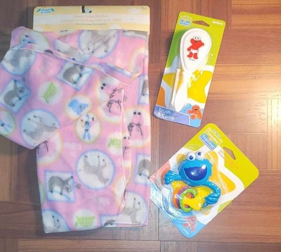 Angel of Mine' 30'' Square ' Soft Fleece Baby Blanket bundle, Comb & Brush Rattle