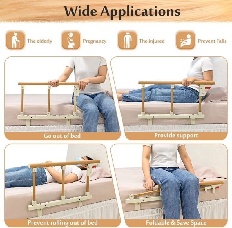 3 Section Bed Rails Adult Safety Assist Handrail for Elderly Patient Foldable