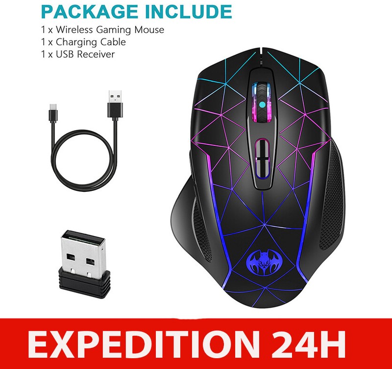 Souris Gaming Sans Fil Rechargeable Led Gamer Pc Silencieuse Ergonomique Neuve
