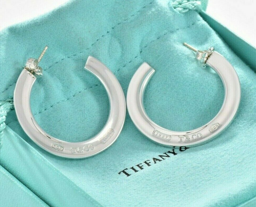 Tiffany & Co Sterling Silver 1837 Wide Flat Hoop Earrings