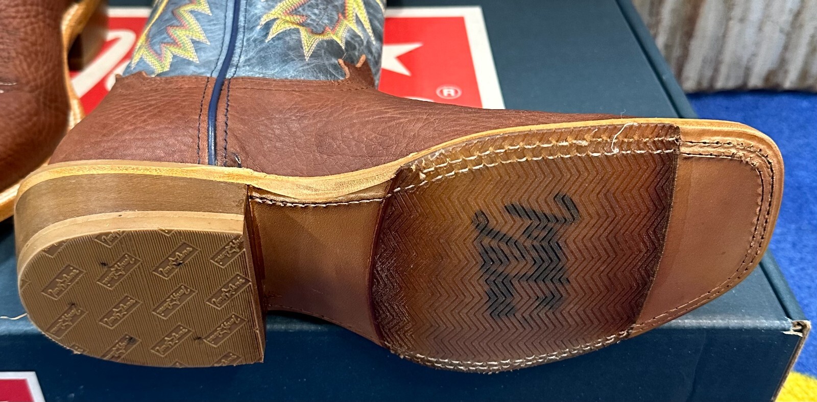 Pre-owned Tony Lama Men's Merrit Cognac Shoulder W/17" Navy Cowhide Tops Sa2004 In Brown