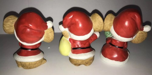 Set of 3 Vintage Homco Ceramic Christmas Santa Elf Elves Mice 5405 figurine
