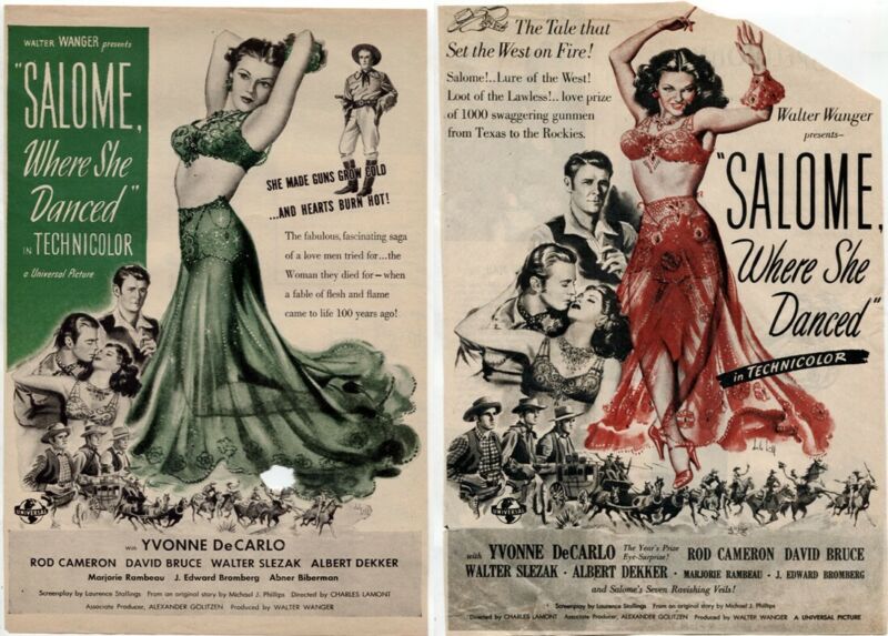 VTG "Salome Where she Danced" 1945 Yvonne DeCarlo 2 Movie Magazine Print ADs