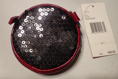 Betsy Johnson Faux Leather Zip Coin Purse Sequins Black/Key Ring BV67810P XOX