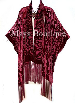 Pre-owned Maya Matazaro Art Nouveau Deep Red Caftan Kimono Burnout Velvet  Made In Usa