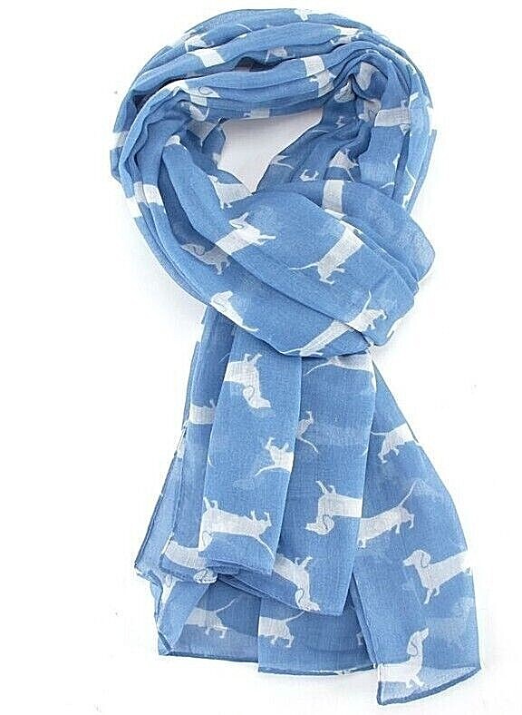 Dachshund print ladies lightweight Scarf grey blue white Sausage Dog lover gift
