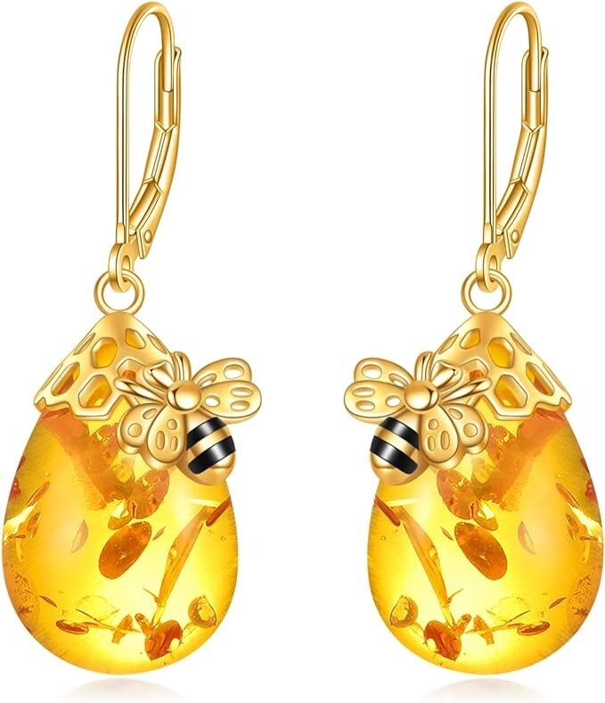 Amber Women's 925 Sterling Silver French Clasp Earrings, Amber Bee/NIB ~ FR SHIP