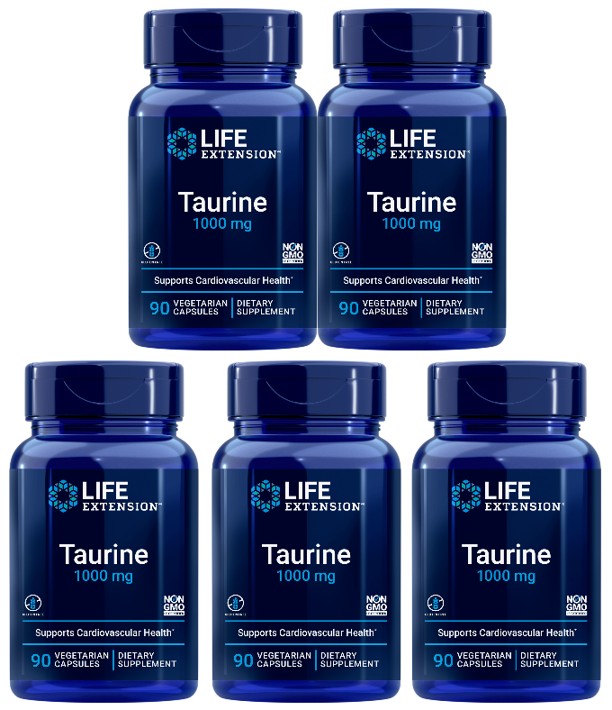 Life Extension Таурин, 1000 мг аминокислоты, 5х90 капсул, без ГМО и глютена