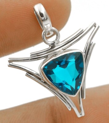 Natural 4CT Flawless Blue Topaz 925 Sterling Silver Pendant @B8-3