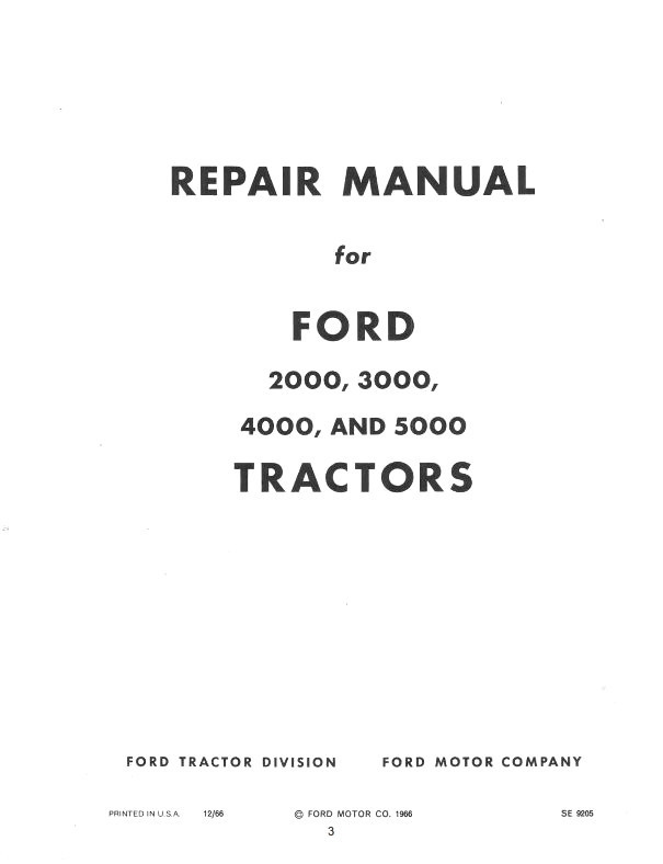 Ford 3500 3550 4400 4500 5500 Tractor Service Shop Manual 1965-1975