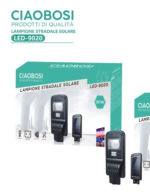Lampione Luce Stradale Led Pannello Solare Fotovoltaico + Telecomando 30W linq