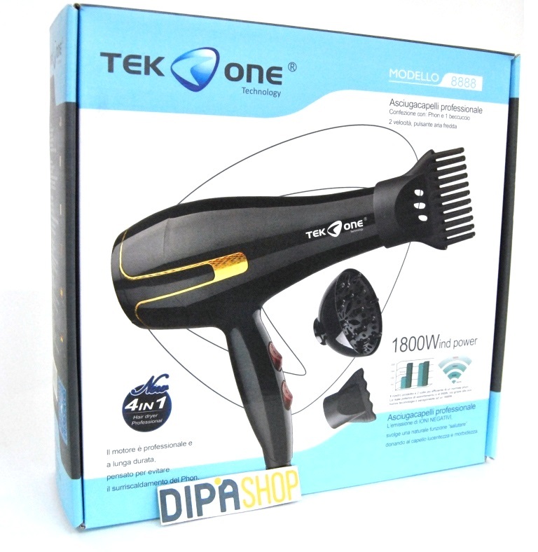 AsciugaCapelli Phon TeKone 8888 Professionale 4in1 Diffusor 2 Velocità 1800W hsb